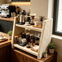 Organisateur de Comptoir à Double Niveau en Marbre Naturel Poli Moderne, Support de Rangement Solide en Pierre pour Cosmétiques et Parfums, Idéal pour Coiffeuse, Salle de Bain et Maison