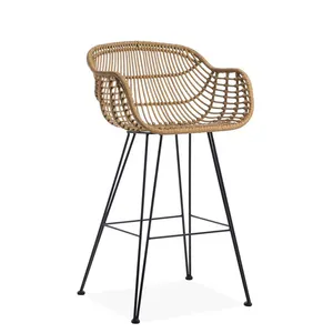 Переработанный обеденный стул, высокая уличная плетеная мебель, металлический садовый высокотканый пластиковый ротанговый веревочный барный стул с подлокотниками