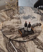 Table de salle à manger ronde pour hôtel, style ferme moderne, en acier inoxydable avec pierre naturelle, durable, 6 places, pour usage domestique, assemblage requis