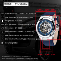 Montre-bracelet automatique mécanique de luxe pour homme Benyar BY-5207 avec bracelet en cuir, étanche, avec coffret cadeau
