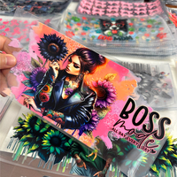 Autocollant de transfert DTF transparent motif vague de fleurs d'hibiscus et dauphin tropical, décalcomanie DTF UV pour gobelet et bouteille