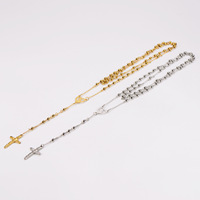 Collier long en Y en acier inoxydable avec croix catholique romaine, bijoux religieux, crucifix plaqué or, pendentif croix pour femme, collier chapelet