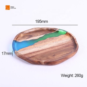 Piatto in legno di Acacia portatile rotondo piatto in legno di resina epossidica per piatti snack pane macedonia <span class=keywords><strong>tagliere</strong></span> di formaggio-per alberghi - Product Image 4
