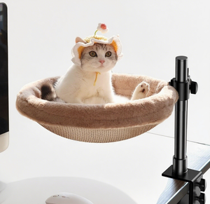 Hamac de bureau et de lit marron rotatif et réglable à 360°, amovible, confortable et doux, pour la maison et le bureau, nid pour animaux de compagnie moderne et unique pour chaton - Product Image 1
