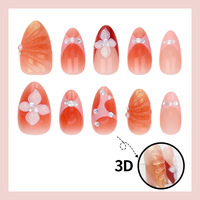 30 faux ongles en amande à presser, motif 3D sirène couleur magique, poudre nacrée éclatante avec strass, vente en gros transfrontalière d'art des ongles