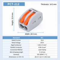 Offre Spéciale – Connecteur de Câblage Universel à Levier 32A 2 Broches PCT-212 – Bornier de Raccordement Rapide en Gros pour Câblage Électrique Domestique