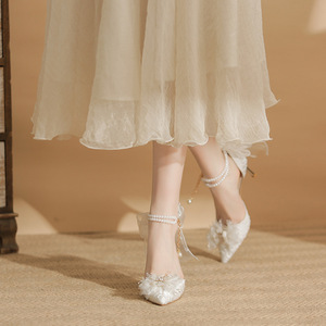 Scarpe con Tacco Alto a Punta Sottile da <span class=keywords><strong>Sposa</strong></span> e da Cerimonia, Modello Traforato in Bianco Taglie Forti 43, con Perle per Damigella d'Onore, Scarpe da Donna - Product Image 2