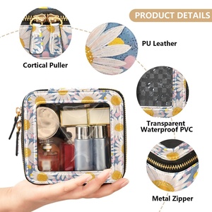 กระเป๋าจัดระเบียบเครื่องสำอางแบบพกพาลายดอกเดซี่วินเทจยอดนิยม  กระเป๋าใส่เครื่องสำอางขนาดเล็กใส - Product Image 4