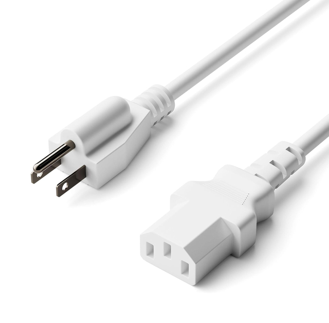 10 Feet - 3 Prong AC Power Cable for Computer, Medical,- C13 Power Cord - NEMA 5-15P to C13 / IEC 320 (3 Meter), White