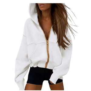 OEM Custom Heavyweight Women <b>Zip</b> Up Hoodie Full <b>Zip</b> Fleece <b>Hooded</b> Sweatshirt Casual Streetwear Kangaroo Pockets - Product Image 1