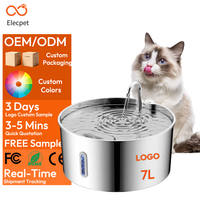 Fontaine à eau pour chat et chien Elecpet en acier inoxydable 304, grande capacité 7L, 2 modes de débit, pompe silencieuse, démontage et nettoyage faciles