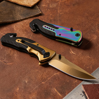 Couteau de poche pliant EDC OEM en gros F90 avec lame en acier inoxydable doré arc-en-ciel et verrouillage Liner Lock pour le camping en plein air, la survie et les usages tactiques