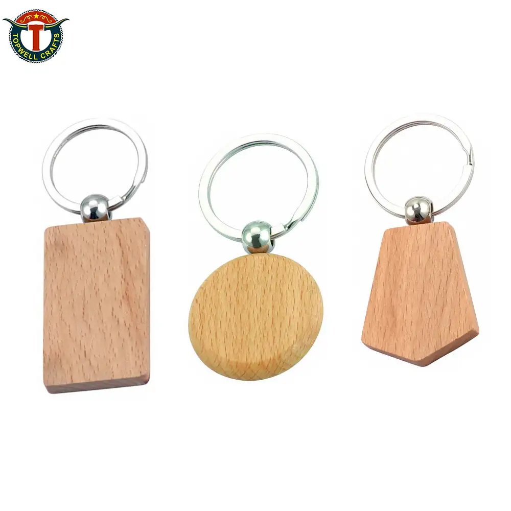 Porte-clés en bois fait à la main, bricolage, 100 pièces, avec anneau fendu