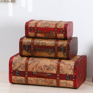 Retro Wooden <b>Map</b> Suitcase Storage Box Home Decor Display Prop - Product Image 2