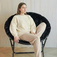 Fauteuil lounge pliable à structure métallique et rembourrage doux, fauteuil soucoupe en fausse fourrure, fauteuil d'appoint moderne et élégant au design circulaire grand et confortable