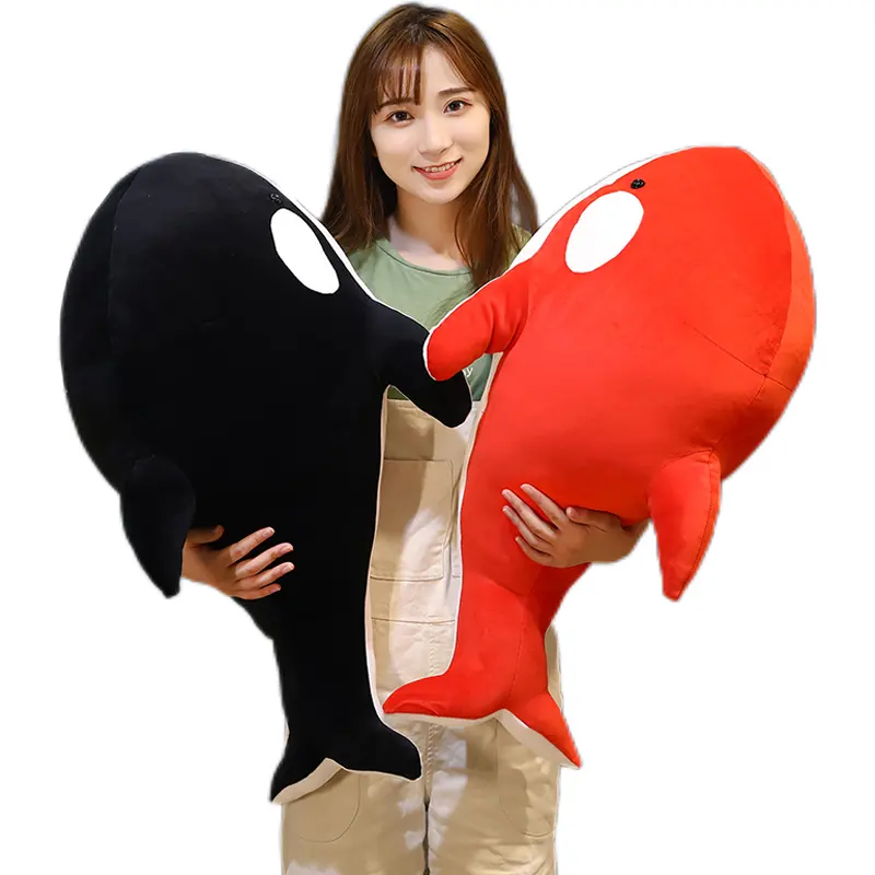 Whole sale New Red And Black Shark Plush Toys Big Killer Whale Doll Orcinus Orca Stuffed Sea Animals