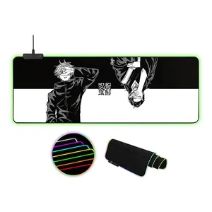 Jujutsu Kaisen2 Anime Mouse Pad, RGB 14 Iluminar Modos Grande Mousepad com Borda Costurada Quadro Base de Borracha Antiderrapante,