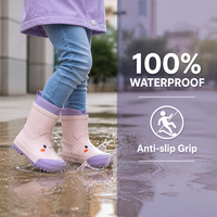 Adorables bottes de pluie roses pour enfants avec des oreilles 3D, design de visage souriant de dessin animé, bottes Wellington en caoutchouc naturel imperméables pour filles