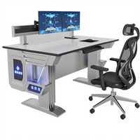 Bureau de console moderne en acier et bois JCCX-G avec poste de travail unique, bureau de contrôle multi-personnes réglable en hauteur, durable et sécurisé