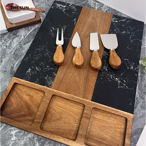 Wholesale Custom 3 Ceramic Bowls Marble and Acacia Wood <b>Cheese</b> Board Knife <b>Set</b> Charcuterie Board <b>Cheese</b> Board <b>Set</b> for Kichen Use - Product Image 3