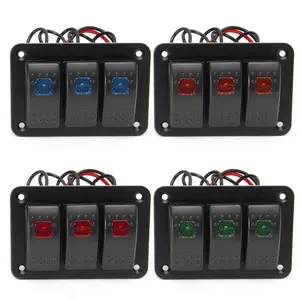 3 Gang Rocker Switch Panel Waterproof Toggle Dash 5 Pin SPST 12V 24V On/Off Blue LED Light Switch for Car Truck Marine Boat UTV