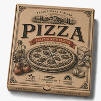 Boîtes à pizza personnalisées en carton blanc, matériaux recyclés, finition mate, design carré, emballage alimentaire pour plats à emporter
