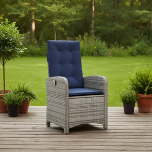 Silla Reclinable de Ratán Sintético Gris para Patio con Cojines, Muebles de Jardín para Exteriores, Estilo Contemporáneo - Product Image 2