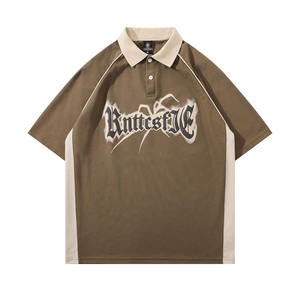 STARLIGHT <span class=keywords><strong>POLO</strong></span> en coton imprimé araignée de haute qualité T-shirt ample à manches courtes avec patchwork pour hommes - Product Image 1