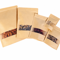 Sacs alimentaires en papier kraft mat grand format avec fermeture éclair et fenêtre, résistants à la chaleur et à l'humidité, qualité alimentaire, 100 pièces/paquet