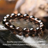 Bracelet classique en perles de quartz fumé naturel du Brésil 10 mm - Qualité de collection, haute clarté, cadeau de guérison spirituelle