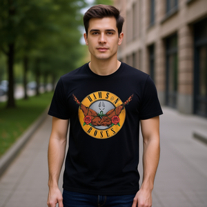 T-shirt Hams And Roses, maglietta promozionale nera con scollo rotondo - Product Image 3