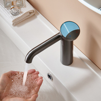 Robinet mitigeur de lavabo en laiton contemporain à capteur sans contact, 1 poignée, finition polie, avec cartouche céramique pour lavabo de salle de bain