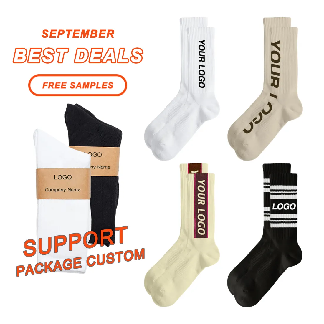 Descuento de septiembre, calcetines de diseñador OEM, calcetines de algodón de rendimiento para hombres, calcetines personalizados para gimnasio, calcetines cómodos atléticos con cojín para tripulación