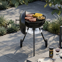 Barbecue à charbon émaillé personnalisé de 17 pouces, style américain, avec fumoir nano-revêtu sur chariot, portable, certifié ETL CE GS, OEM