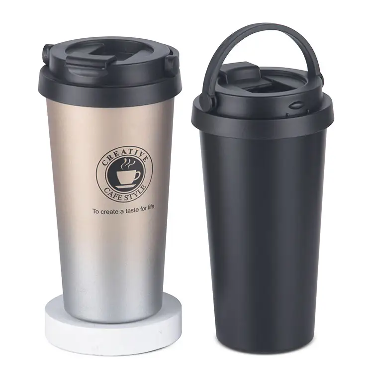 Custom portable 16oz 500ml stainless steel double wall insulated vacuum coffee Travel mugs tumblers cups with handle and lid