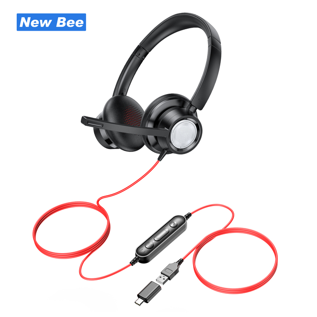 New Bee Custom Phone Answer Computer Headset with Mic Noise-Canceling Telephone Headset USB Headphones for Call Center, Office
