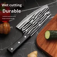 Couteau de boucher en acier inoxydable, couteau de cuisine mat forgé avec manche à pince complète