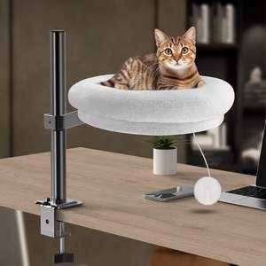 360 ° drehbares, höhen verstellbares Katzen-Hängematten bett mit weichem Kissen und kreisförmigen Haustier möbeln mit Metallrahmen für den Schreibtisch - Product Image 1