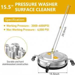 Nettoyeur de surface à pression en acier inoxydable de 15,5 pouces avec 4 roues pour béton, patio, trottoir, terrasse et allées - Product Image 4