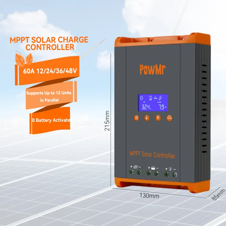 PowMr High Efficiency Charge 60A 12/24/36/48V Supports Up to 12 Units in Parallel MPPT Solar Charge Controller