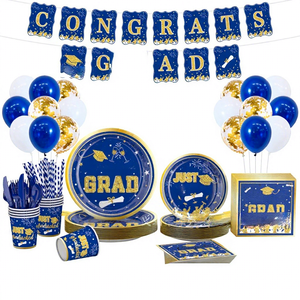 Vaisselle jetable en <span class=keywords><strong>papier</strong></span> bleu or pour les fêtes de remise de diplômes, décorations à thème saisonnier transfrontalières, y compris plateau, gobelet, <span class=keywords><strong>serviette</strong></span>, 4 couleurs - Product Image 1