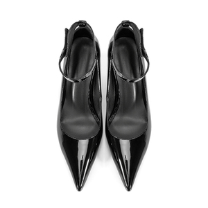 Sandalias de tacón alto con punta en pico y tiras al tobillo para mujer, zapatos de charol brillantes y sexys, zapatos de vestir de verano - Product Image 6