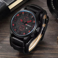 Montre de luxe en cuir, chronographe sport, mouvement à quartz Hangzhou, cadran en verre, affichage à aiguilles, personnalisable OEM pour banquet