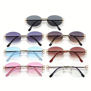 Lunettes de soleil ovales sans monture pour femmes, style rétro 2025, avec logo personnalisé, branches métalliques et verres dégradés, protection UV400 - Product Image 5