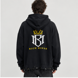 Custom Blank Vintage Distressed <b>Pullover</b> <b>Mens</b> Disstressed Embroidered 400gsm Ripped Hoodie - Product Image 4