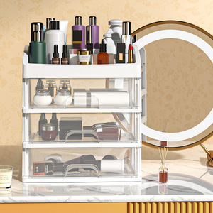 Cosmetic <b>Storage</b> Rack 4-Layer <b>Drawer</b> Style <b>Plastic</b> Makeup Organizer Desktop Holder For Beauty Tools And Face Masks - Product Image 3