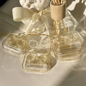 Estuche Rectangular Transparente para Lentes de Contacto, Sin Necesidad de Girar la Tapa, Color Gelatina, Lentes de Contacto de Color, Simple, Portátil, Beige - Product Image 2