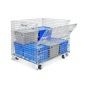 Cargo Wholesale Warehouse Logistic Transport Metal Storage Wire Mesh Pallet Cage Wire Mesh Container Rolling Metal Heavy Duty Cargo