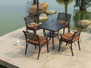 أثاث خارجي ألومنيوم السبك بالقوالب طقم طاولة عشاء عشاء مجموعة نزهة الفناء الخلفي الجدول فناء أثاث غرفة الطعام أطقم للحديقة - Product Image 4