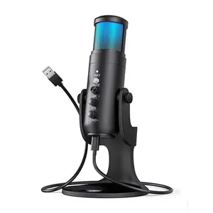 Yiscaxia microphone à condensateur USB avec lumière d'ambiance respiratoire colorée rvb pour microphone de jeu en direct d'ordinateur mobile